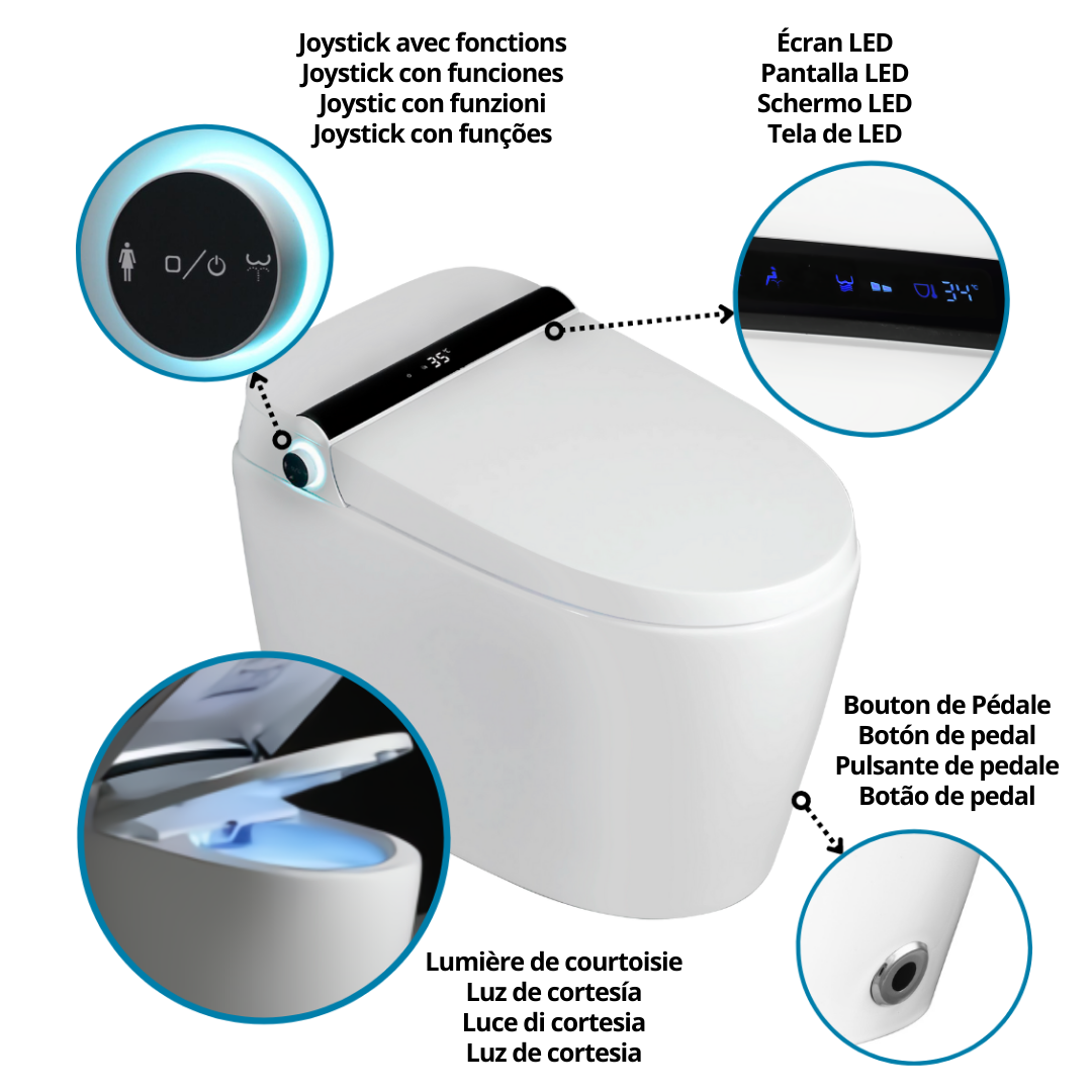 INODORO WC JAPONÉS NASHI YAIZA PLUS, ABRIR/CERRAR AUTOMÁTICO, HIDROMASAJE, AIRE CALIENTE, MANDO A DISTANCIA, DEPÓSITO INTEGRADO, INYECTOR CROMADO - Imagen 3